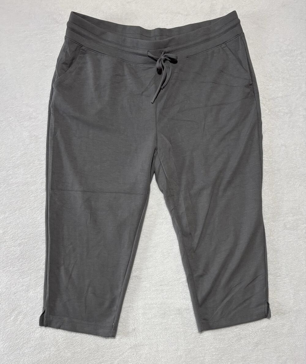 32 Degrees Capri Pants Womens XL Gray Drawstring Pockets Lightweight Knit
